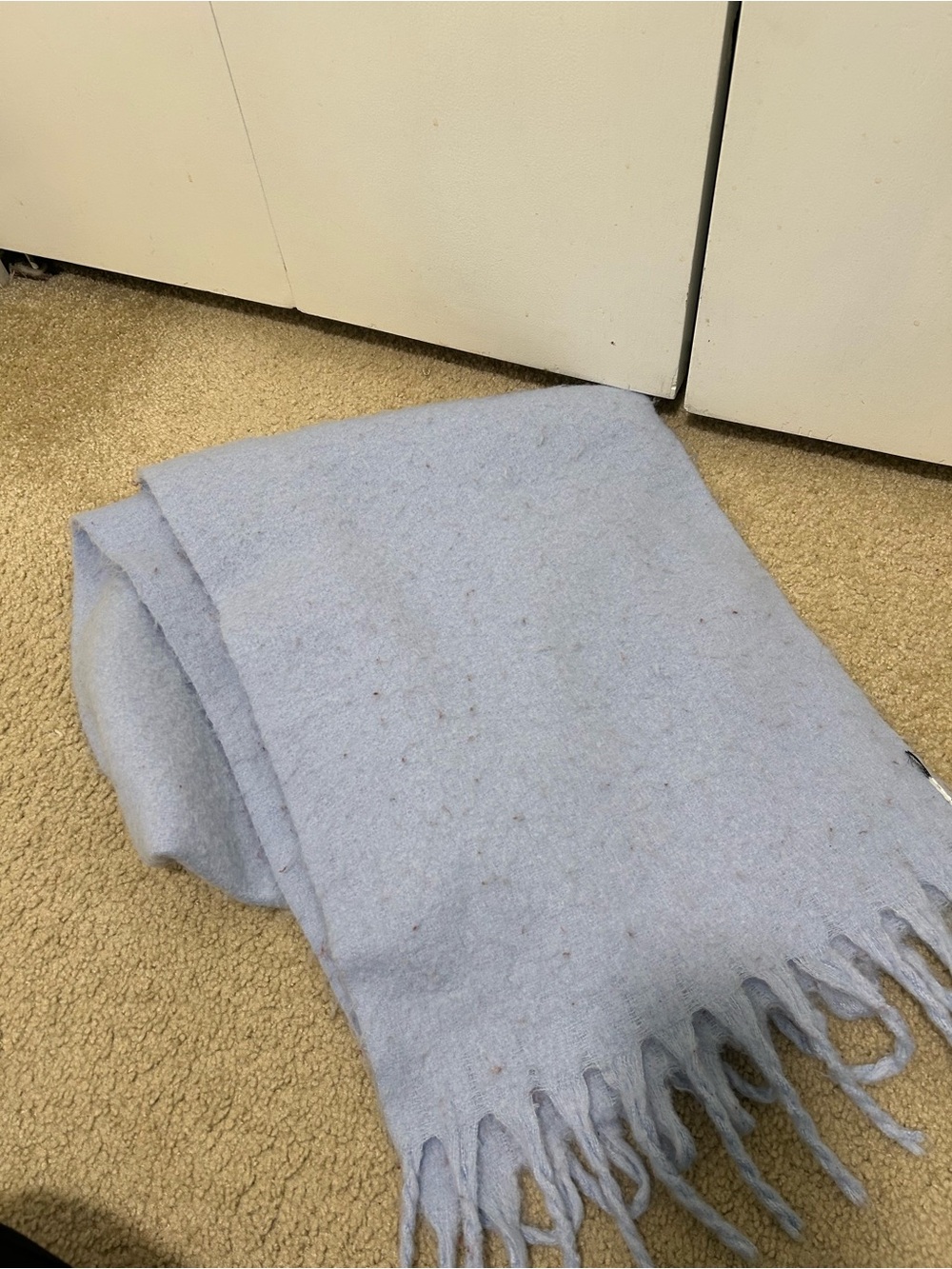 H&M Light Blue Fringe Wool-Blend Scarf